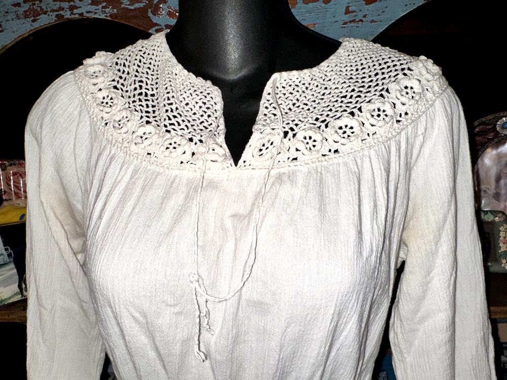 VINTAGE 70's COTTON GAUZE CROCHET GEORGE GEORGIU PALAT DRESS